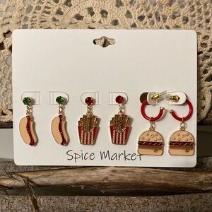 Spice Market HOT DOGS, FRENCH FRIES AND HAMBURGERS WITH FAUX GEMS EARRING 3 PACK